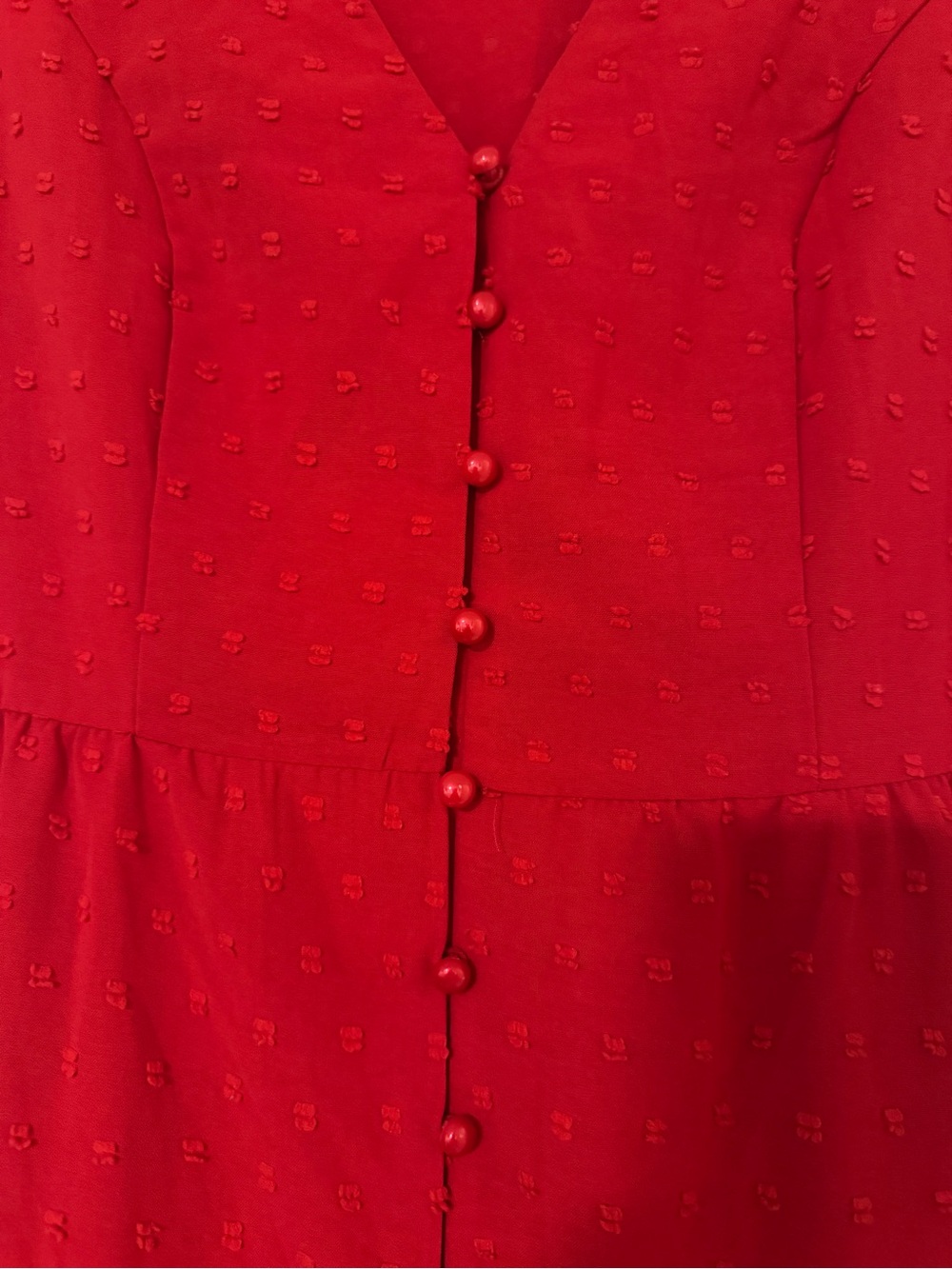 Red Tiered Button-Front women’s Dress - Picture 4 of 5